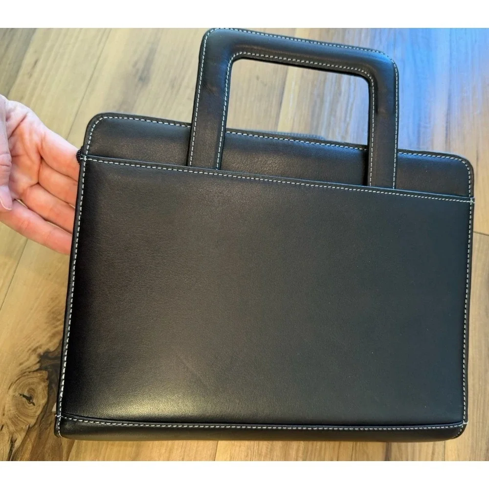 Franklin Covey Full Grain Leather Zip Planner Binder Organizer Black